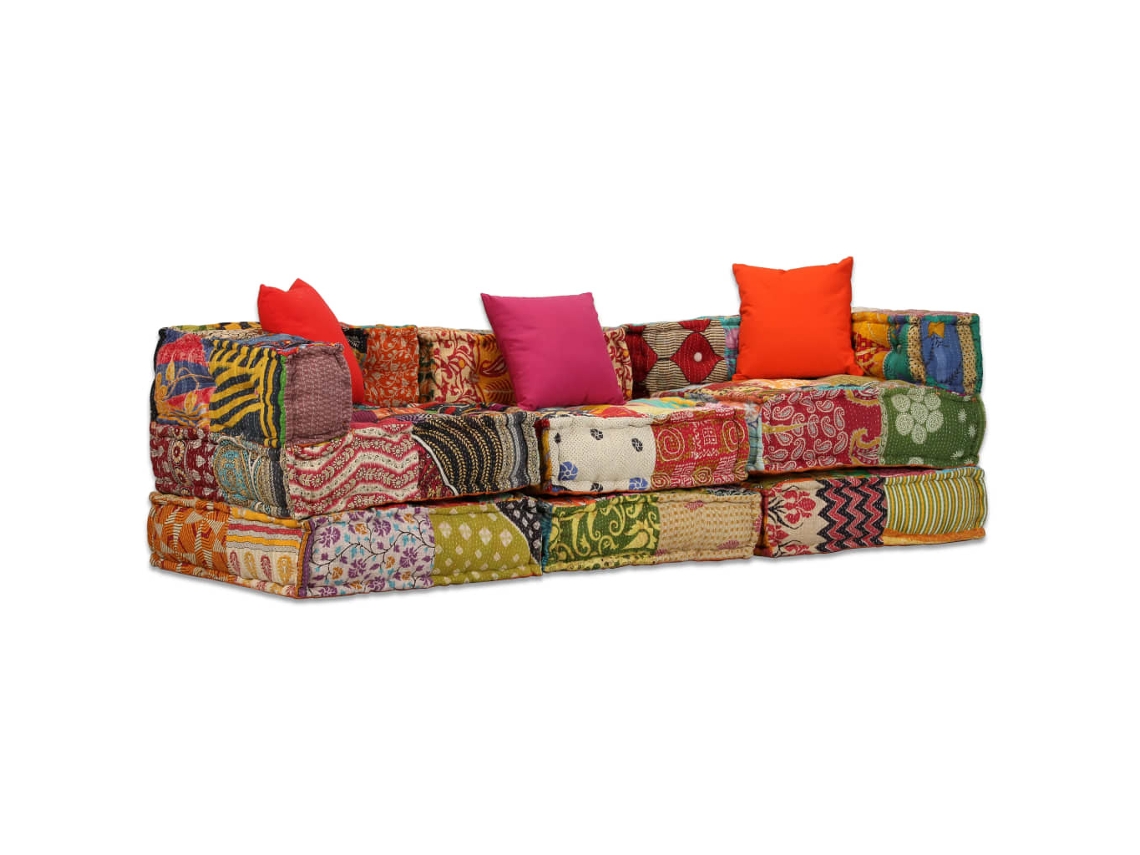 Conjunto De Sofá De Chão De 3 Lugares Em Tecido Patchwork Com Almofadas/poulets/chaise Longue Modular/conjunto De Lounge Dec021223