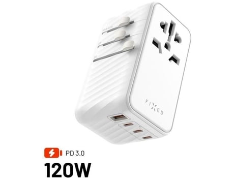 Fixe Voyager Travel Gan Pd 120w Para Eu, Uk E Eua/aus Com 3xusb CE 1xusb Branco Fixo