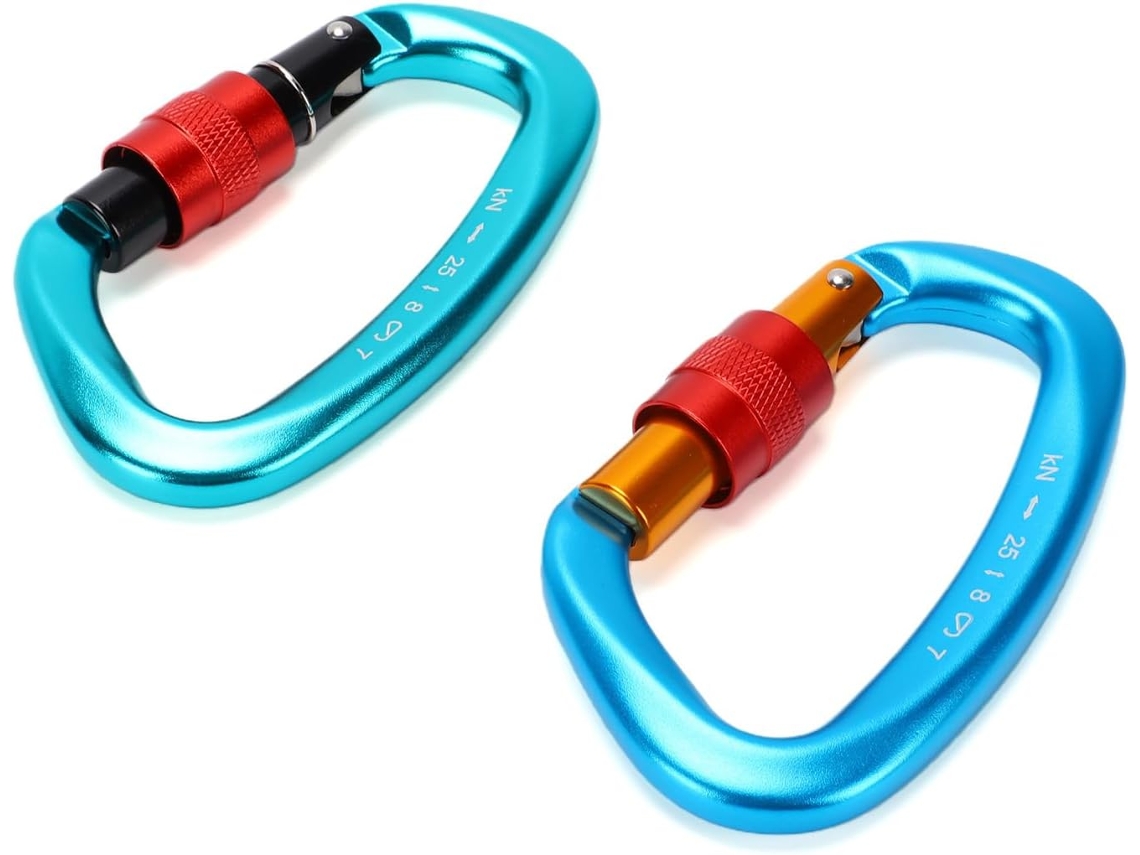 Conjunto de 2 mosquetões D de alta resistência 25kN com trava espiral E.