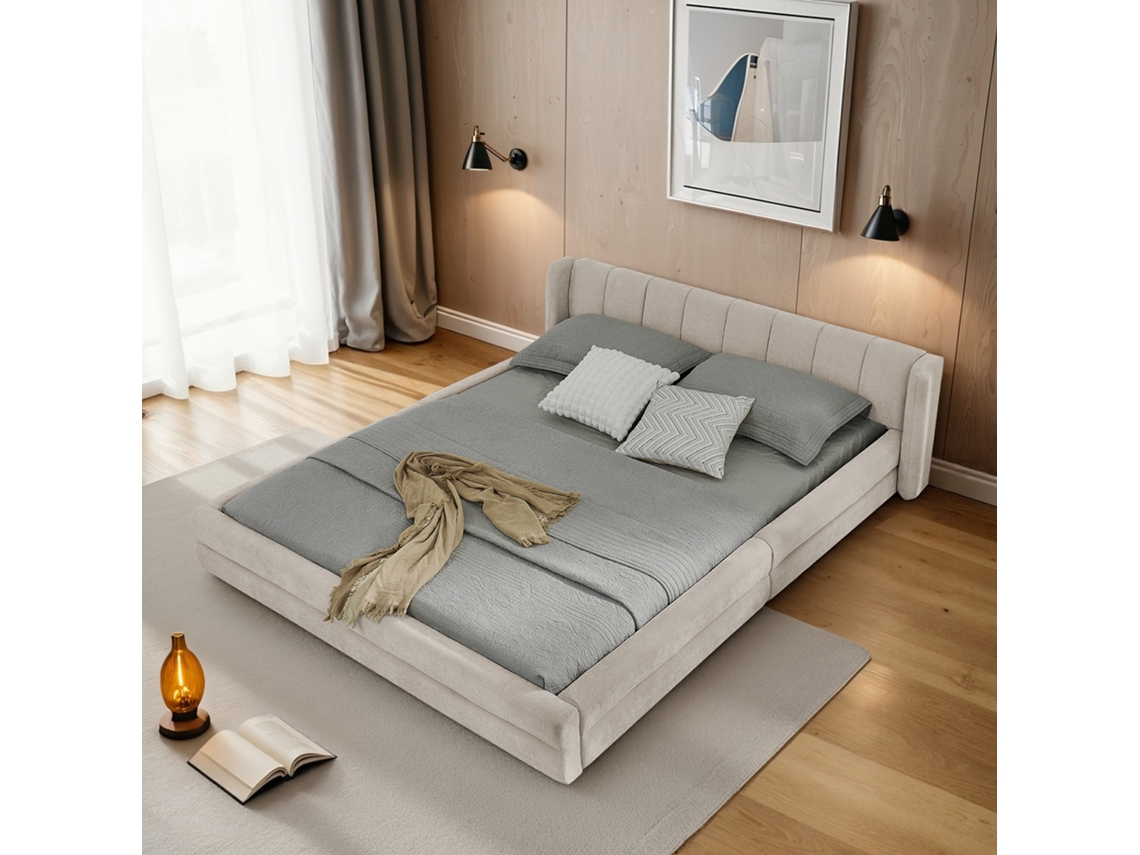 Cama Casal 160x200cm Chenil Bege Apoio Lombar Eucalipto Fácil Montar