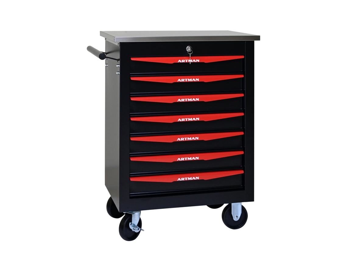 Carrinho Ferramentas 7 Gavetas Rodas Teto Aço Preto Vermelho VELTRIX