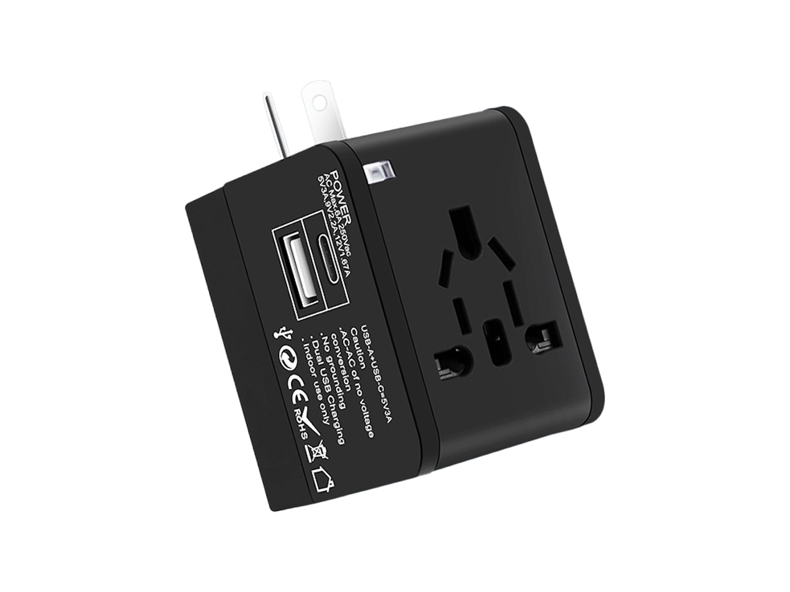 Adaptador De Viagem Inteligente, Carregador Universal Para Viagens Internacionais, 2 Portas Usb, C E 2 Portas Usb, A, Seguro E Portátil