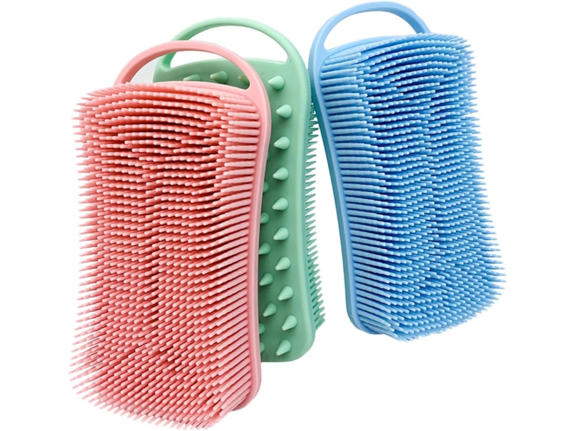 Conjunto De 3 Escovas Banho Esfoliantes Silicone Dupla Face, Retangulares, 90g, Para Corpo E Cabelo, Limpeza Profunda