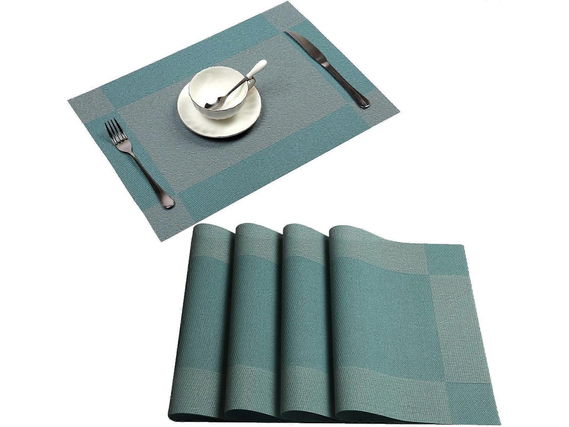 Rebe tapete de Mesa Tejido Azul Crossweave de Vinilo Antideslizante Aislante Lavable Set de 4