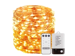 Luzes de Fadas Operadas Por Bateria de 33 Pés 100 Leds Luzes de Corda Led Decorativas À Prova D'Água para Ambientes Externos e Internos com Controle