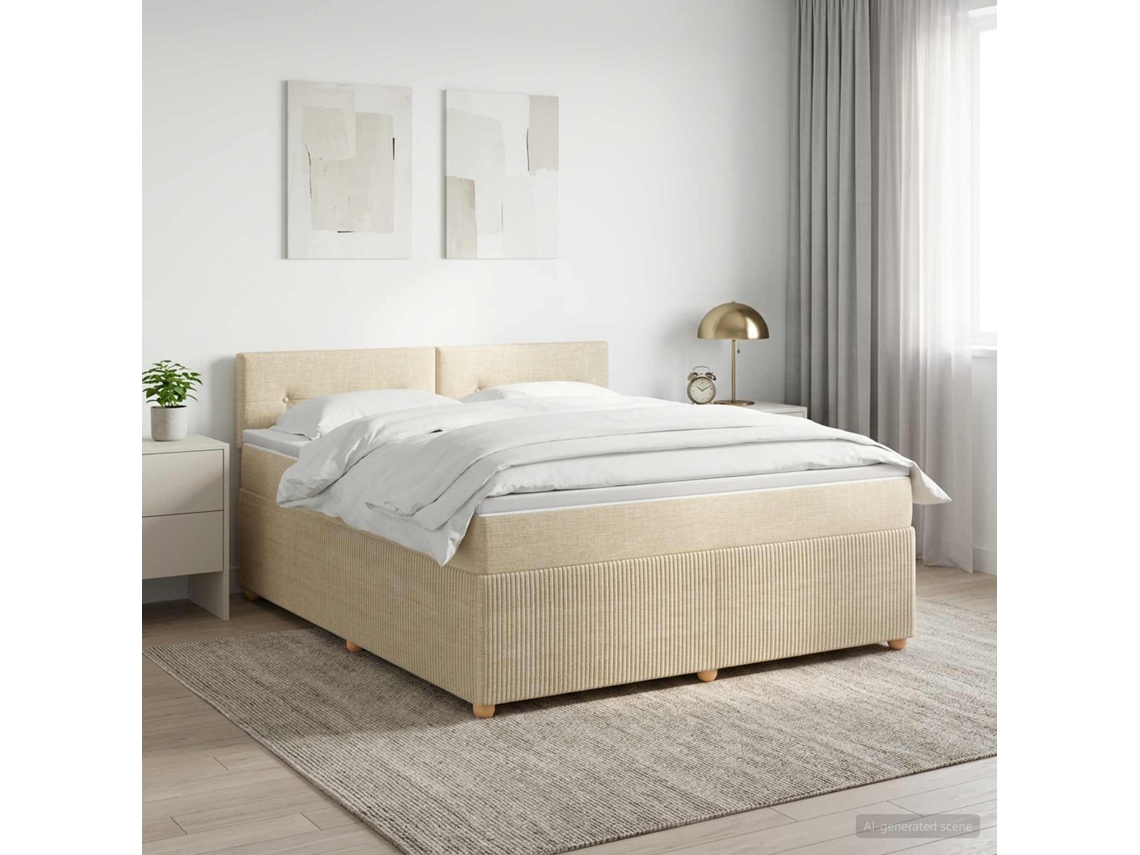Vidaxl Cama Box Spring Com Colchão Creme 140 X 190 Cm Tecido