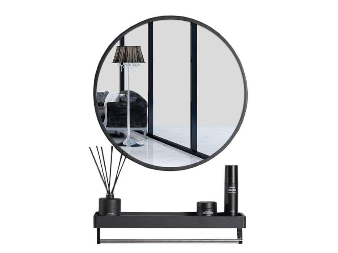 Espelho Com Prateleira 70cm Preto Leobert