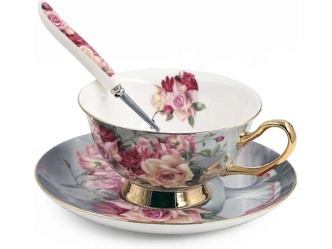 Conjunto De Xícara Café, Chá, Pires E Colher Chá Em Porcelana Fina Da Mais Alta Qualidade . Aquaforge (rose Angel)