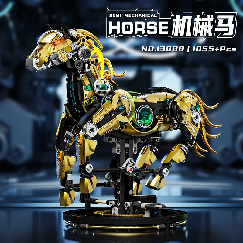 Conjunto De Blocos De Montar Com 1055 Peças Para Montar O Modelo De Cavalo Mecânico.