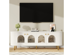Rack De Tv Lowboard Com Portas De Vidro,móveis De Armazenamento Práticos Para Sala De Estar,com Puxadores E Pés Dourados Mega Echo Trade Shop