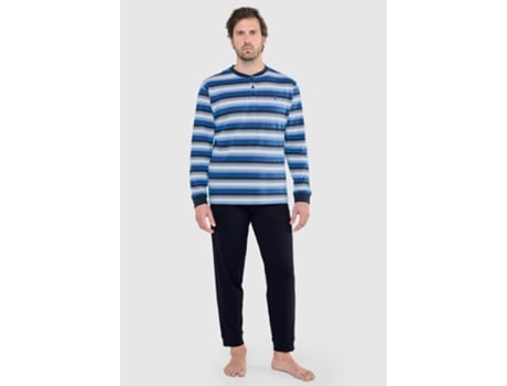 Pijama masculino listrado de malha de algodão com carcela longa The Night Owl