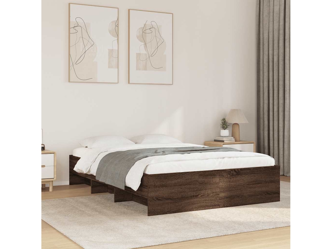 Vidaxl Estrutura Cama S/ Colchão Derivados Madeira Carvalho Castanho