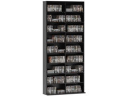 Unidade de Armazenamento para Cds e Dvds com 18 Compartimentos, Capacidade Máxima de 640 Cds/360 Dvds/430 Blu rays, 78,5 X 24 X 175 Cm, Preta. CHEZMOI