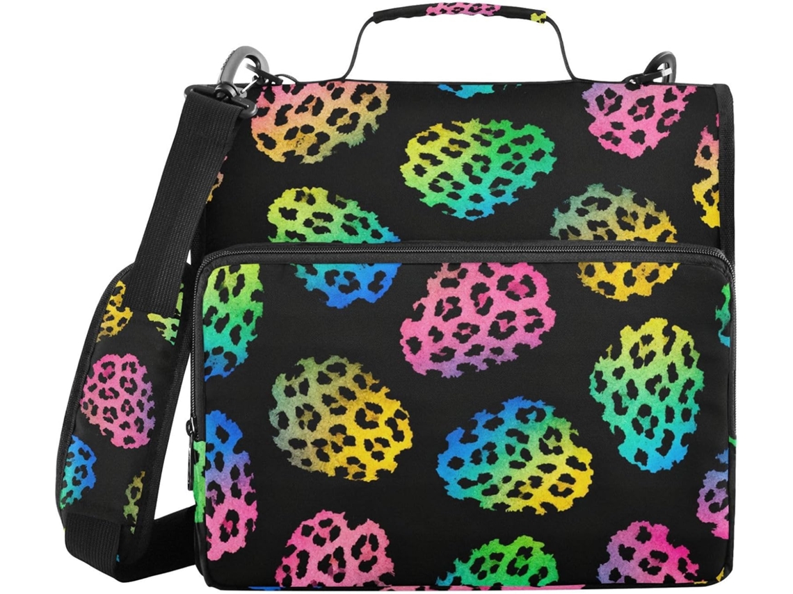 Pasta Organizadora Escolar com 3 Argolas, Estampa de Leopardo Neon, 1 Unidade, 5 Dobras, Data em Faixa, Grande Capacidade