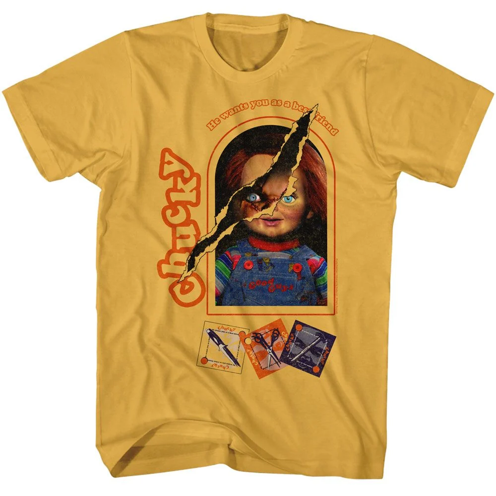 Rockinstone Chucky 2 Sides Box Solid Ginger Adult T-shirt Size:s
