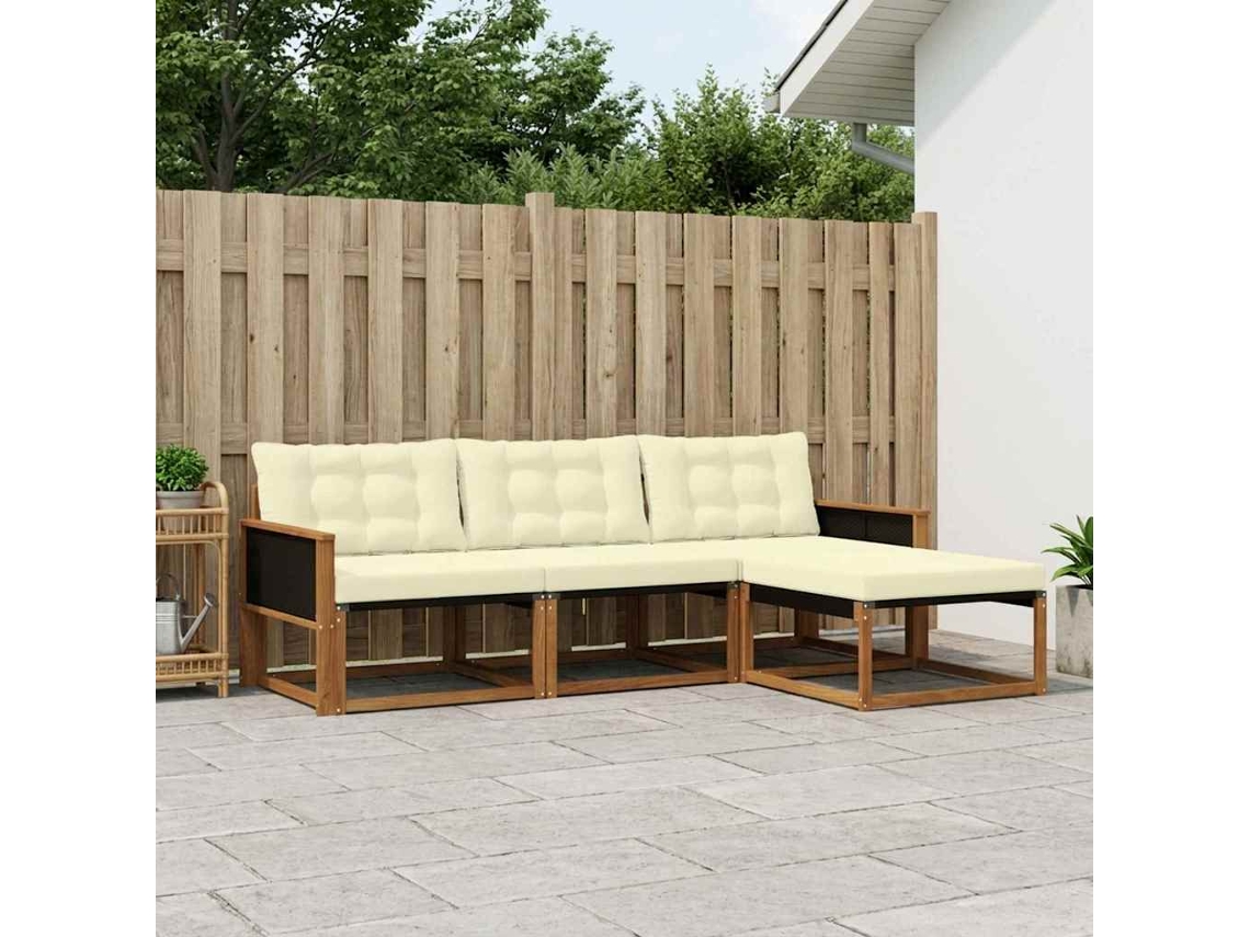 Vidaxl Conjunto De Sofás Para Exterior 4 Unid. Natural E Creme