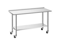 Mesa de Trabalho Vevor Em Aço Inoxidável, Com 2 Níveis E Rodas, 152,4 X 61 X 89,4 Cm