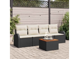 Vidaxl Conjunto De Sofá De Jardim 5 Unid. Preto E Creme Vime Pe