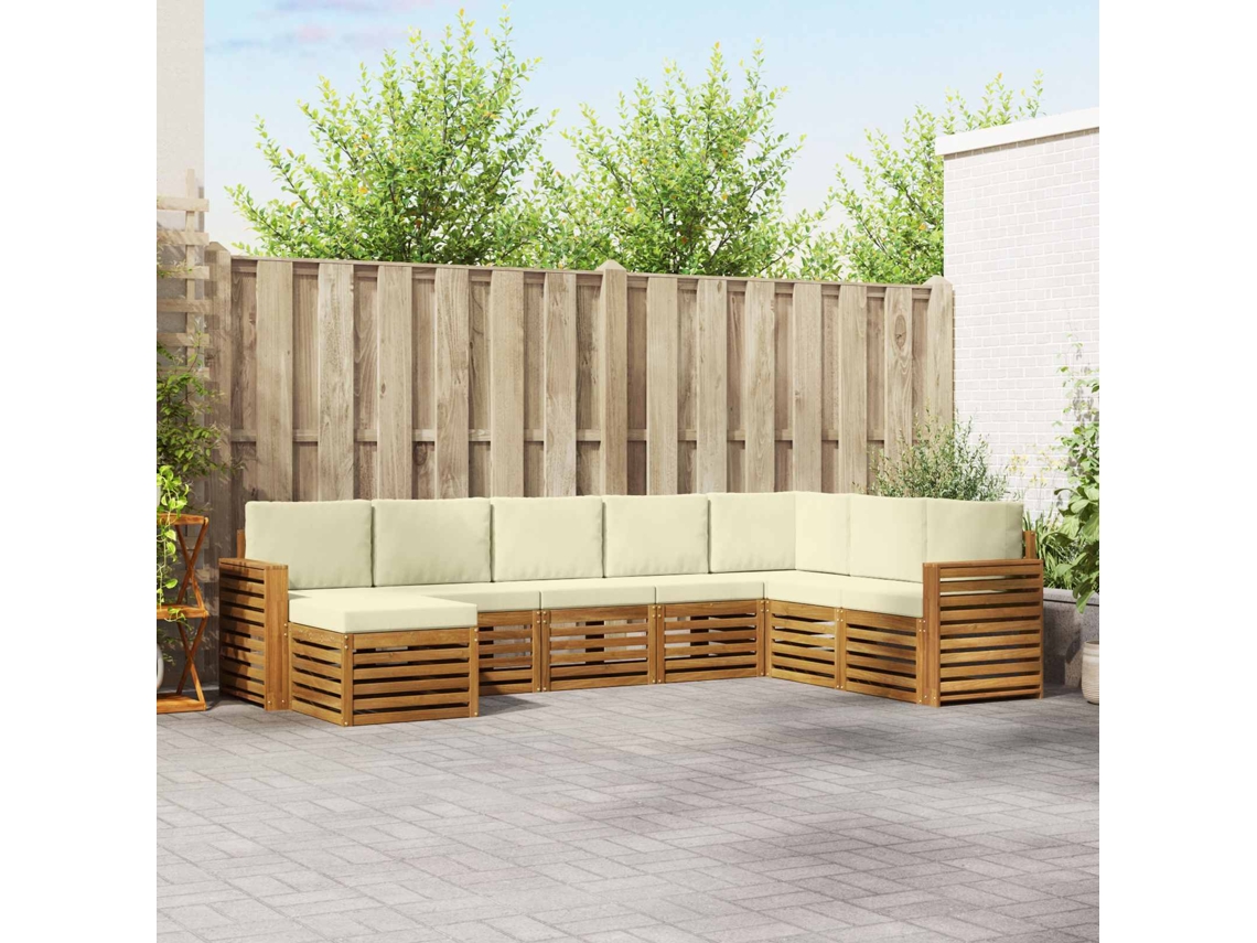 Vidaxl Conjunto De Sofás Para Exterior 8 Unid. Natural E Creme