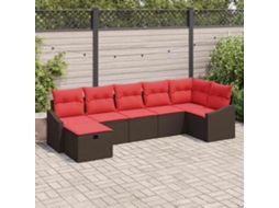 Vidaxl Conjunto De Sofás Com Almofada Castanho Vime Pe