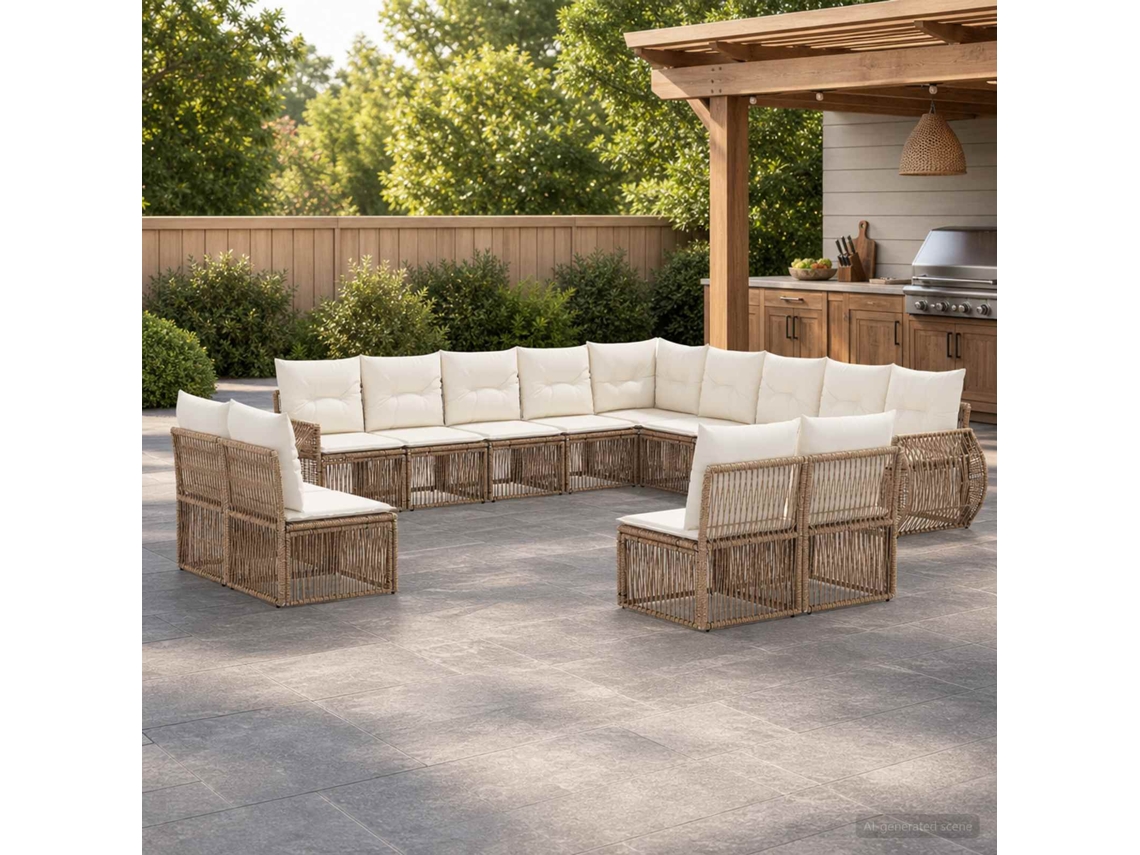 Vidaxl Conjunto De Sofá De Jardim 13 Unid. Bege E Branco Creme Vime Pe