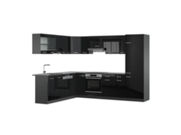 Cozinha de canto R-Line, 227 x 287 cm sem bancada, Preto brilhante/Antracite, Vicco