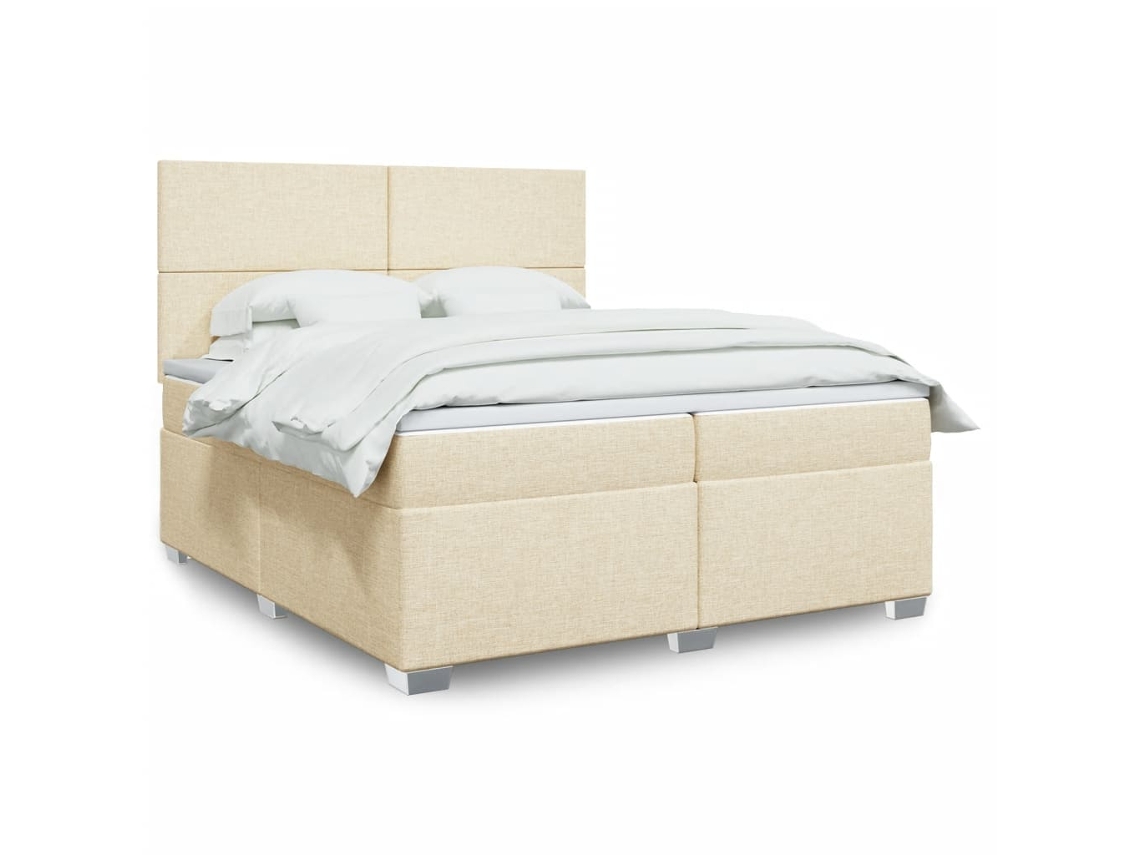 Cama Com Molas/colchão 200x200 Cm Tecido Cor Creme