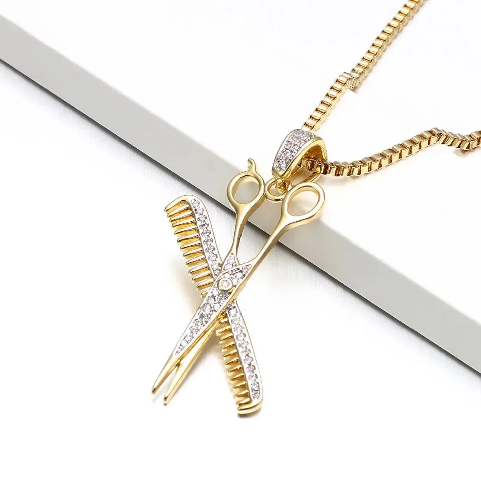 Colar Com Pingente De Tesoura E Pente (dourado), Estilo Punk Para Homens E Mulheres.