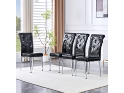Conjunto 4 Cadeiras Retrô: Couro Jacaré, Fivela Cristal, Design Elegante, Pernas Cromadas Para Jantar.