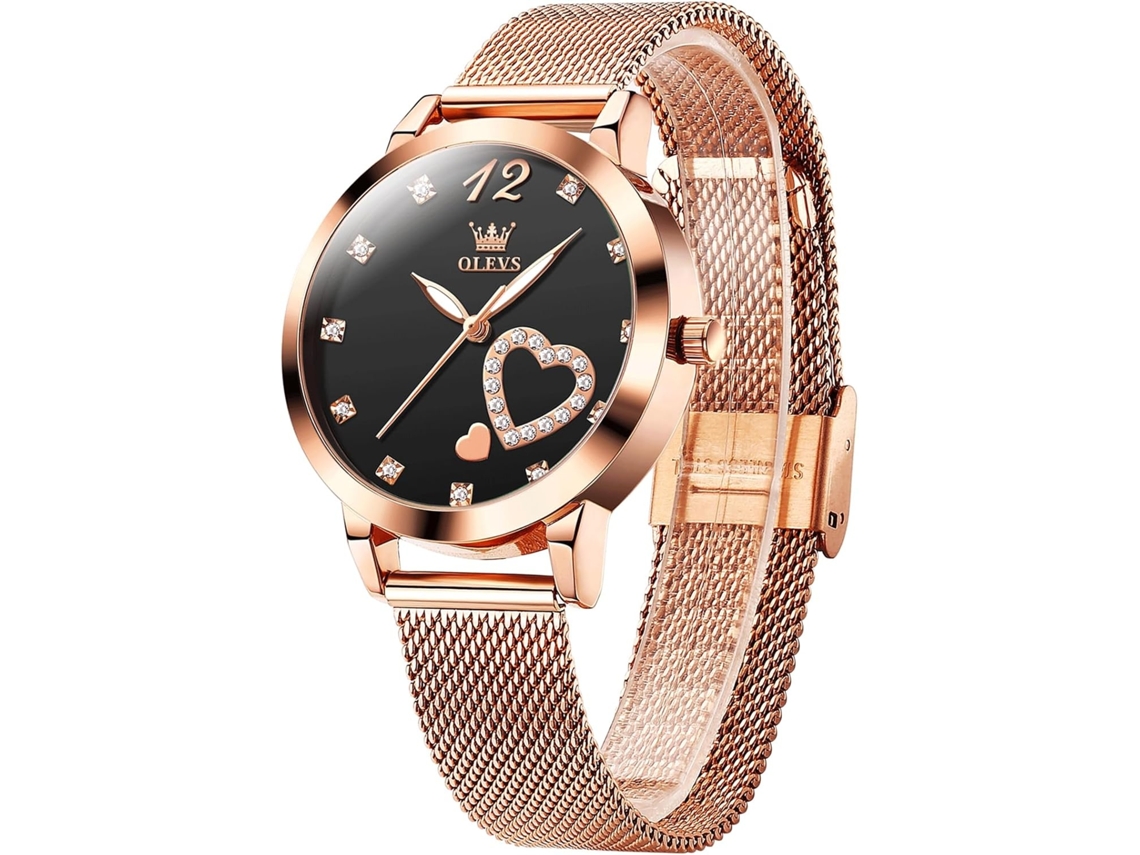 Lurelia Relógio Mecânico Feminino, Movimento De Quartzo, Automático, Detalhes Com Strass, Aço Inoxidável, Resistente À Água 30m