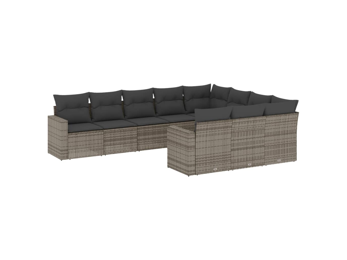 Conjunto de 10 Sofás de Jardim com Almofadões Vime Pe Cinzento MAISON EXCLUSIVE