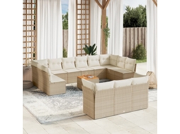 Vidaxl 14 Pcs Conjunto De Sofás P/ Jardim Com Almofadões Vime Pe Bege