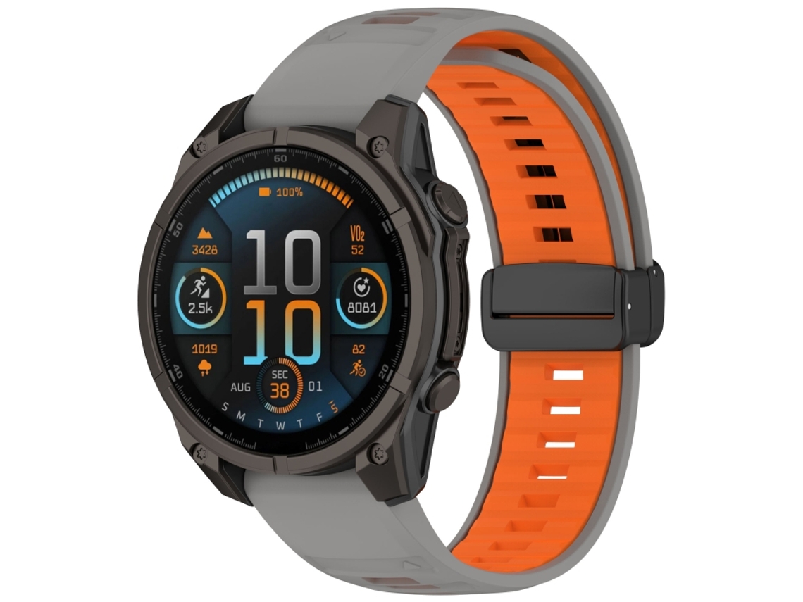 Bracelete Garmin Fenix 8 Amoled Silicone Magnético Duas Cores Cinza + Laranja XIAOMOYU (47mm)