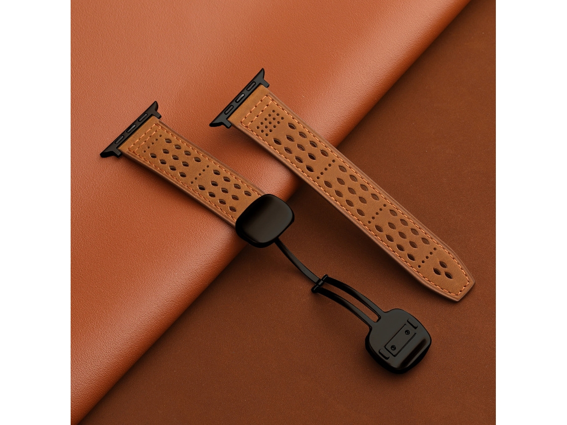 Pulseira Crazy Horse Couro com data magnética preta para Apple Watch 42 44 45 49mm S10 S11 46mm E Huawei GT5, marrom