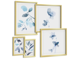 Composição De Quadros Na Parede Padrões De Plantas, Vintage, Pastel Moldura Dourada Imagens Para Um Quarto Infantil Espelharte (conjunto De 5 Imagens)