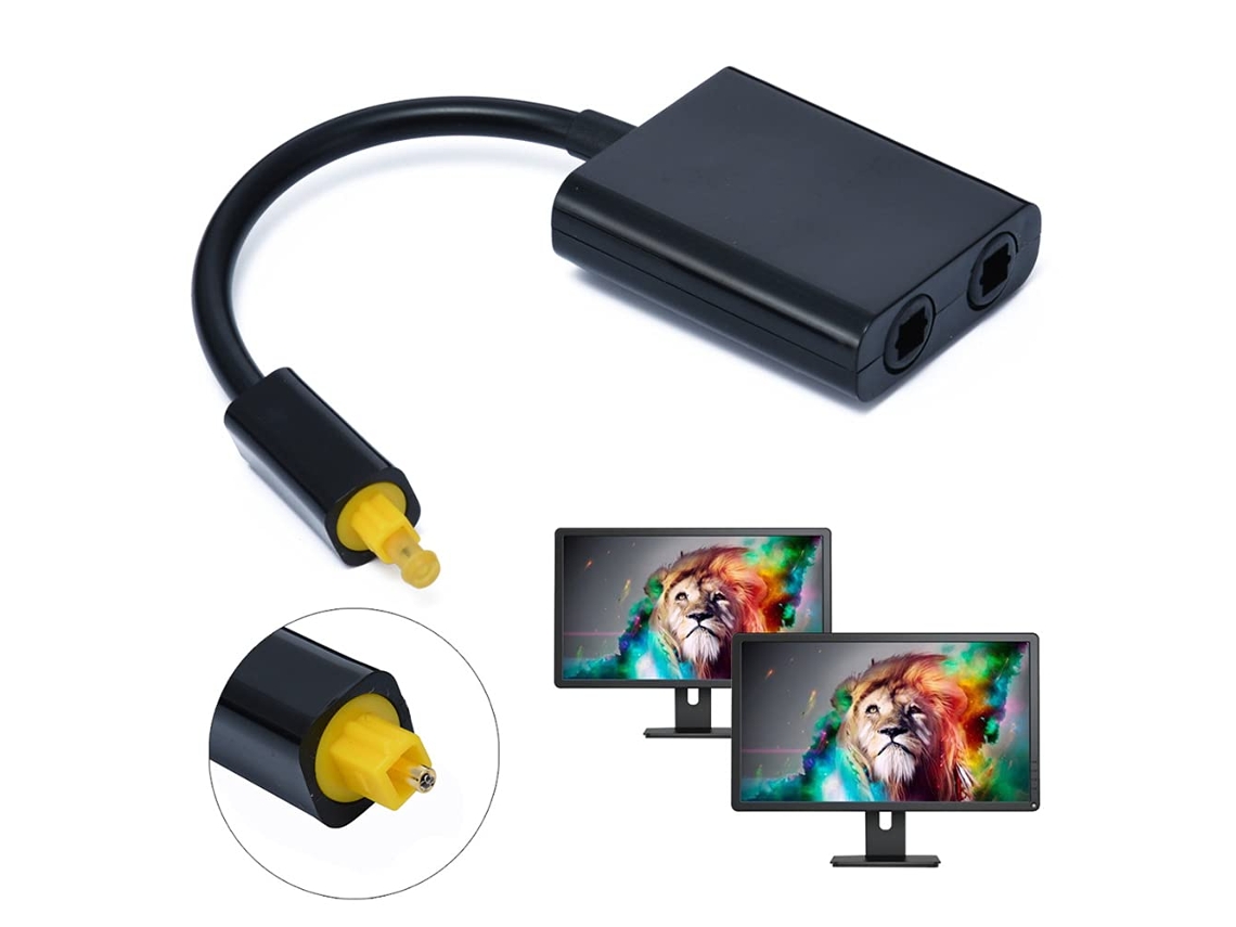 Pacote Com 2 Adaptadores Divisores De Áudio Óptico Digital Toslink Porta Dupla, Cabo De Áudio De Fibra Óptica 1 Entrada 2 Saídas, Preto