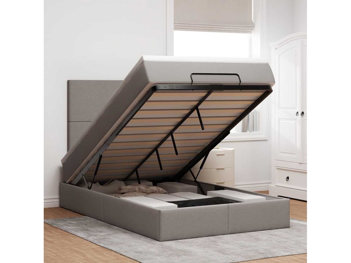 Moldura De Cama Otomana Vidaxl Com Tecido Cinza 120x200cm