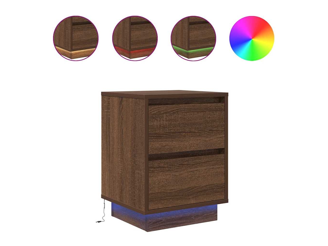 Mesa de Cabeceira com Luzes Led Carvalho Castanho MAISON EXCLUSIVE (38x34x50 cm)