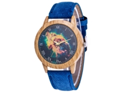 Relógio de pulso de quartzo casual unissex Zhoulianfa com pulseira de jeans azul nebulosa.