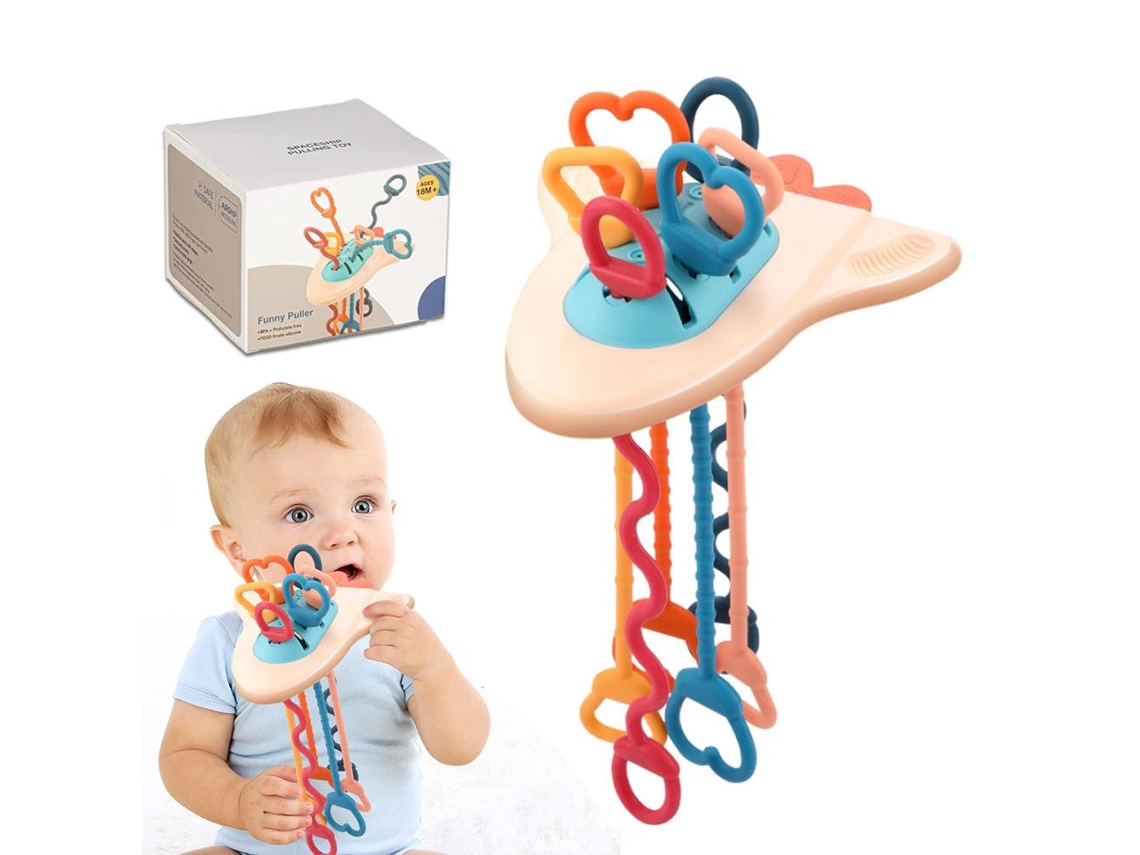 Mali brinquedo Sensorial de Puxar em Silicone Forma de Nave Espacial para Bebês 0 3 Anos