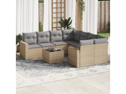 Vidaxl 9 Pcs Conjunto De Sofás P/ Jardim Com Almofadões Vime Pe Bege