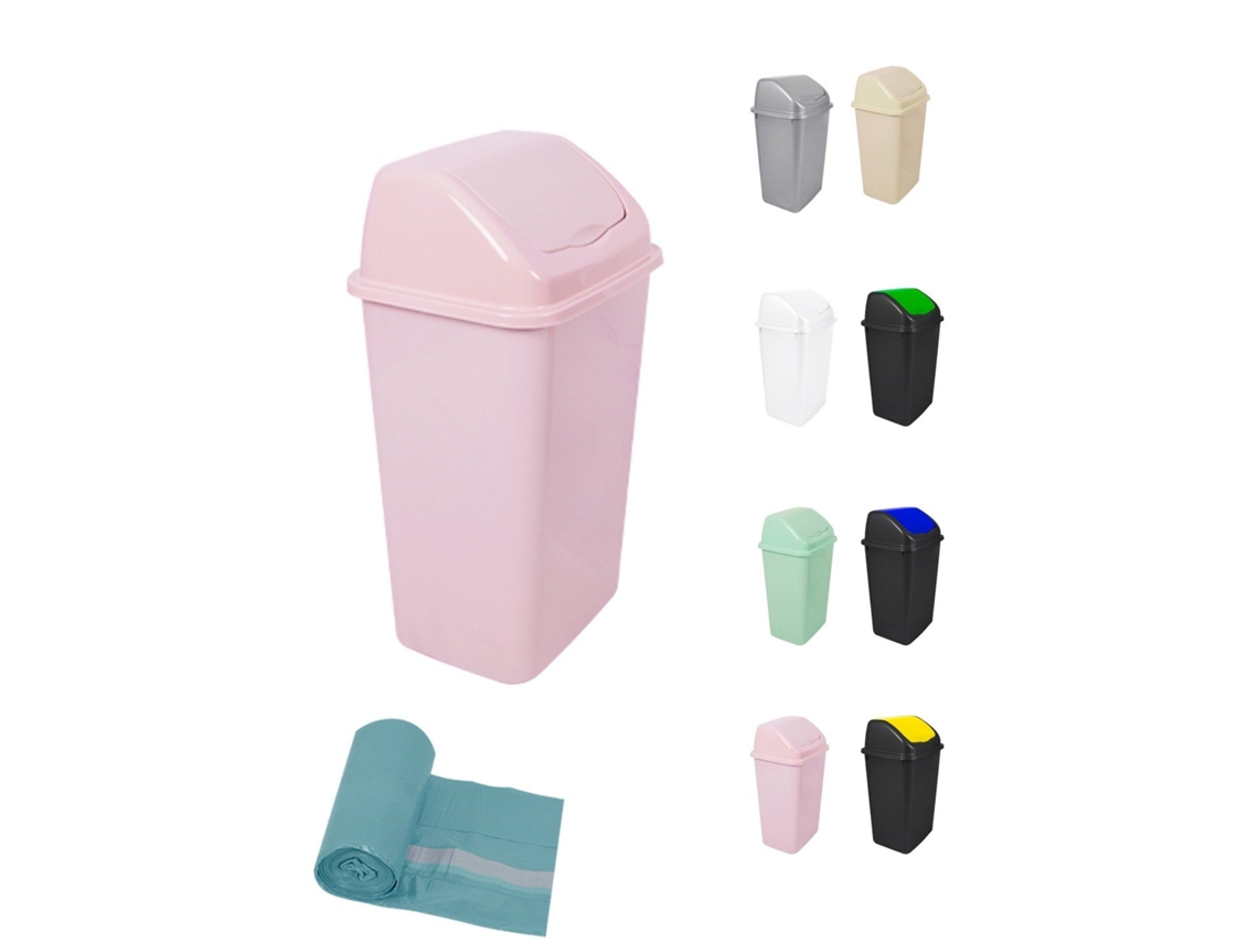 Cubo De Basura Con Tapadera Basculante - 15l / 25l / 30l / 50l - Papelera Ideal Para Cocina, Baño Y Oficina Rosa 50 L + Bolsas