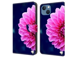 Capa Flores Para Iphone 15 Pele Sintética Rosa