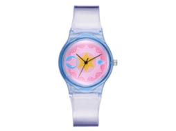 Relógio de Pulso Estudante de Quartzo com Pulseira de Silicone Transparente Rosa+amarelo