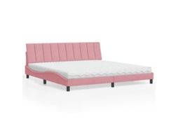 Vidaxl Cama Com Colchão Hanko 200x200 Cm Veludo Rosa
