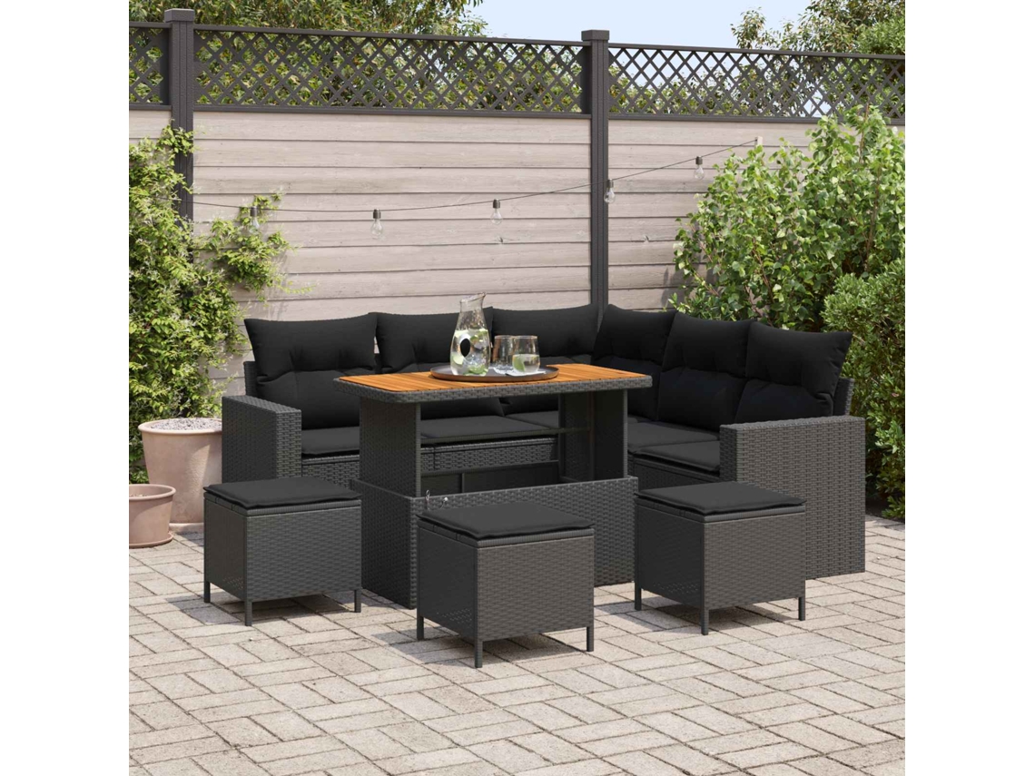 Vidaxl Conjunto De Sofá De Jardim 10 Unid. 7-número De Lugares Preto