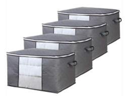 Sacos De Armazenamento Em Tecido Para Cobertores, Roupas E Bagagem, Cinza, 60x40x35cm, Conjunto Com 4 Unidades