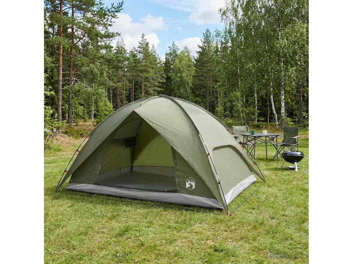 Vidaxl Tenda De Camping Com Capa De Chuva Impermeável Verde-azeitona