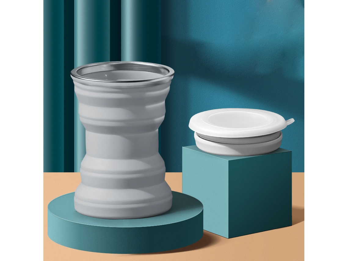 Copo Plegável de Silicone 320ml Cinza Viajem