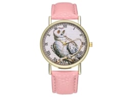 Relógio de pulso feminino elegante e moderno com movimento de quartzo e estampa de desenho animado rosa.